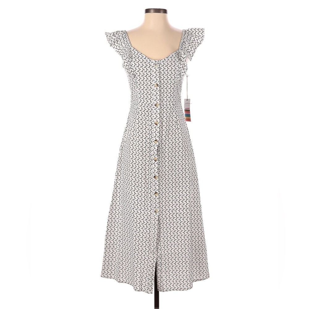 White Billabong x Sincerely Jules Button Front Maxi Dress with Red & Blue Design